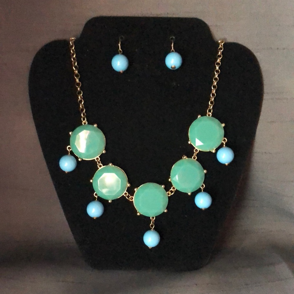 Blue & green gemstone necklace and earrings